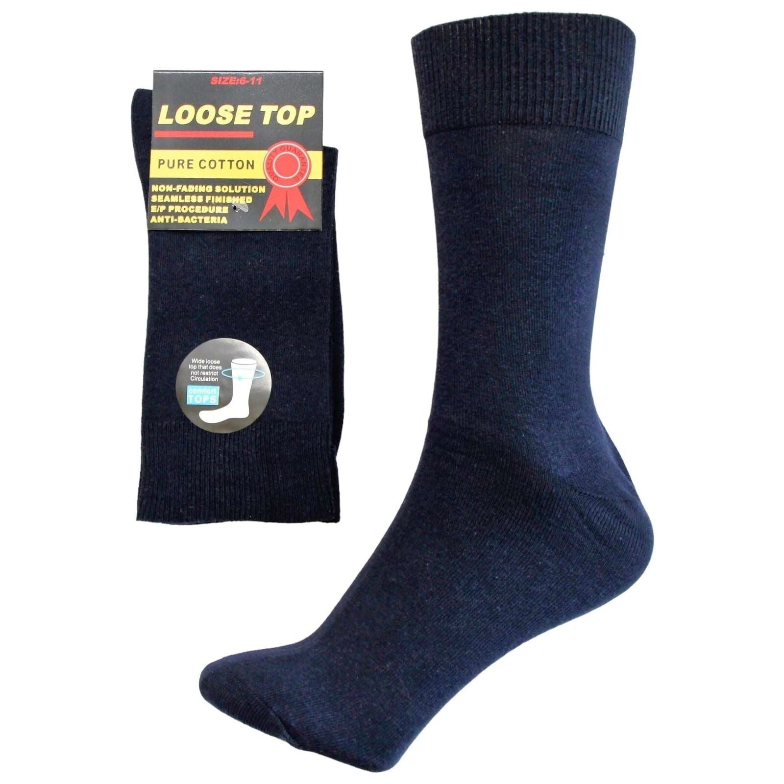 1x Pair COTTON Rich LOOSE TOP SOCKS Dress Medical Circulation Diabetic Comfort -  -