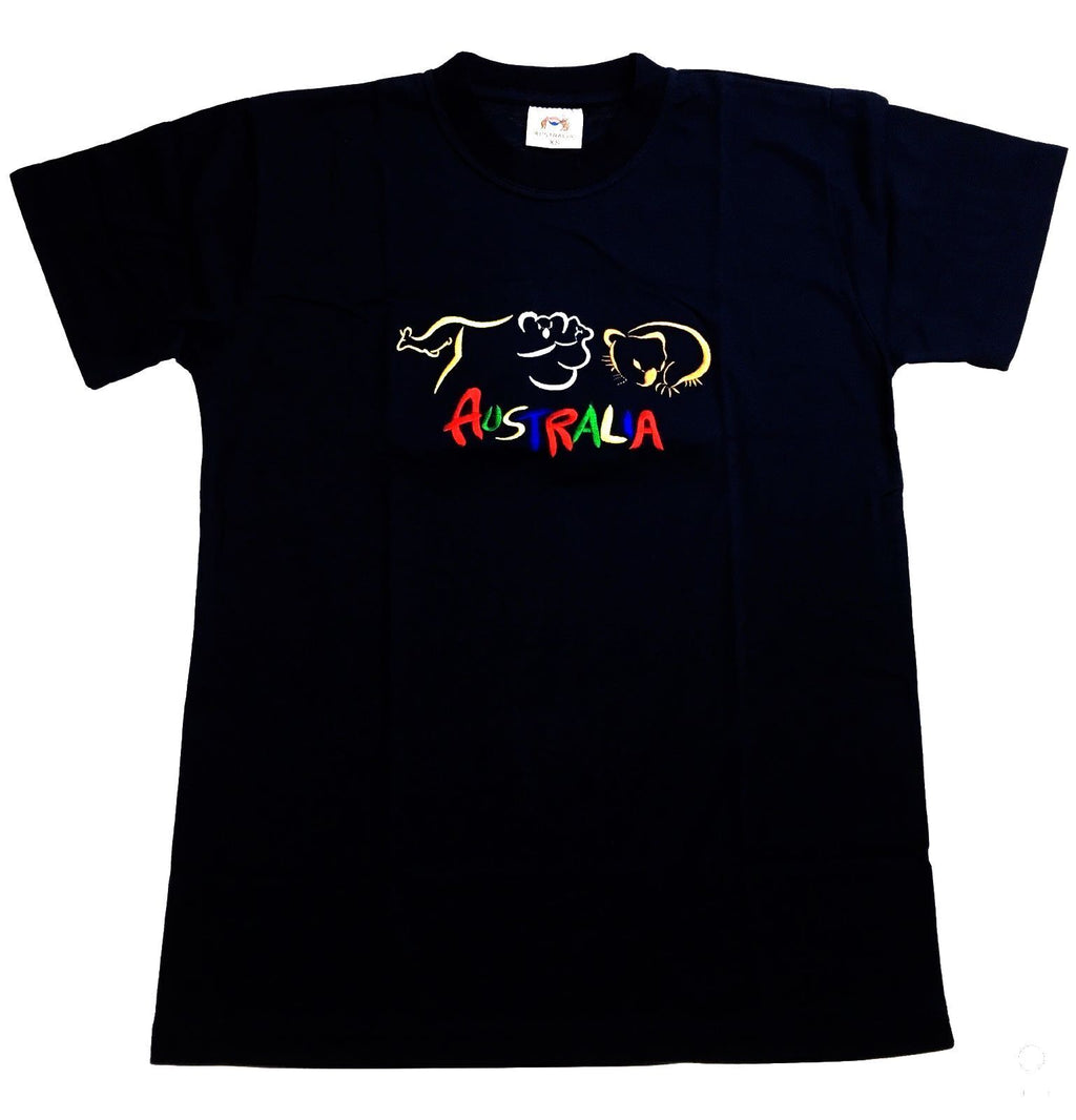 Adult Australia T Shirt Kangaroo Koala 100% Cotton Souvenir Tee Top - Black - S