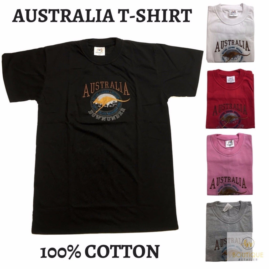 Adult Australia Kangaroo T Shirt Australia Day Souvenir Tee Top 100% Cotton - Bottle Green - S