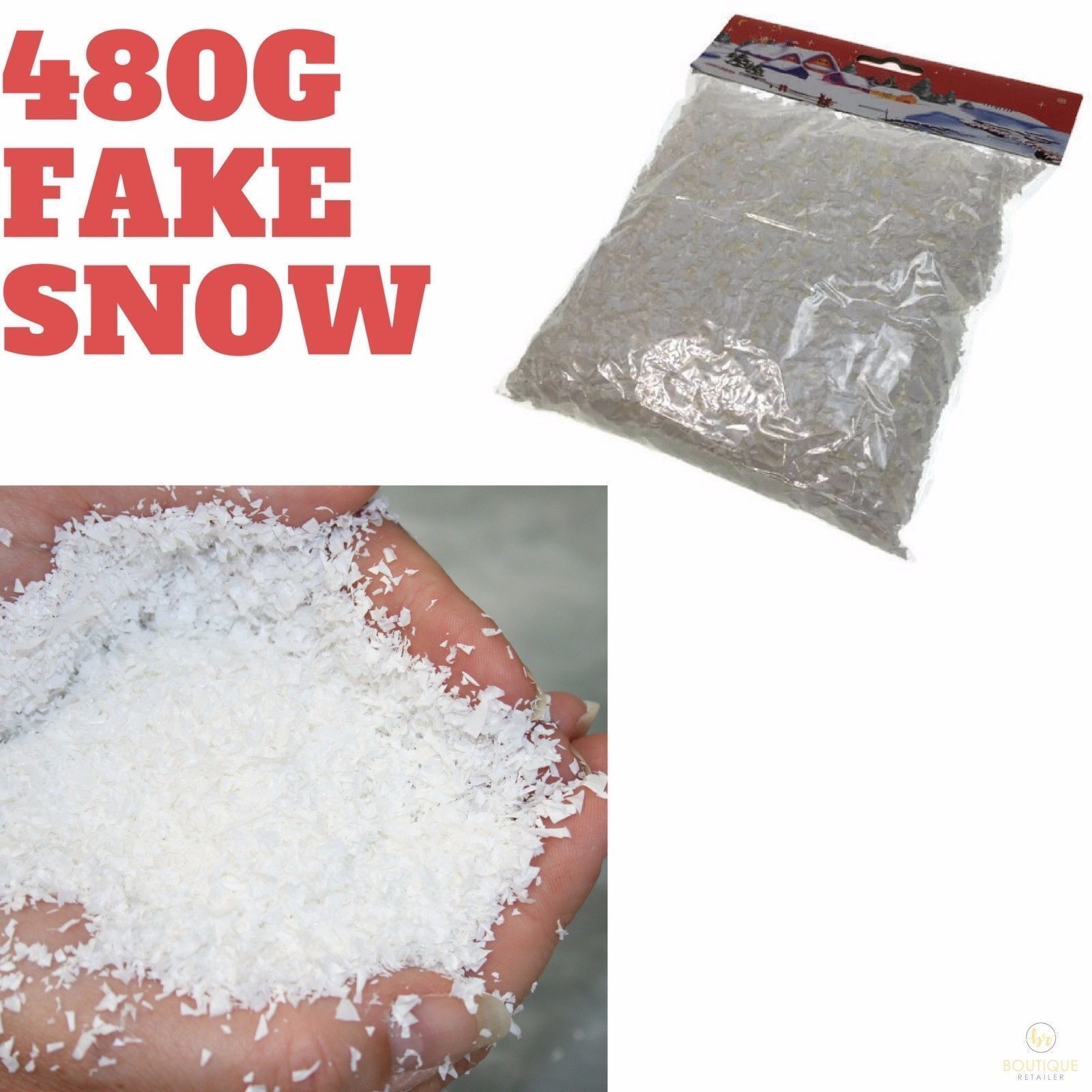 480g FAKE SNOW Christmas White Xmas Frozen Party Snowflakes BULK