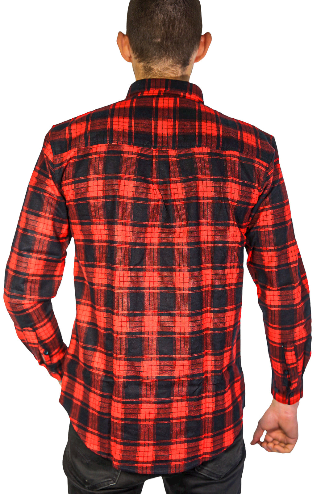 Mens Flannelette Long Sleeve Shirt 100% Cotton Check Authentic Flannel - Full Placket - Red - XL