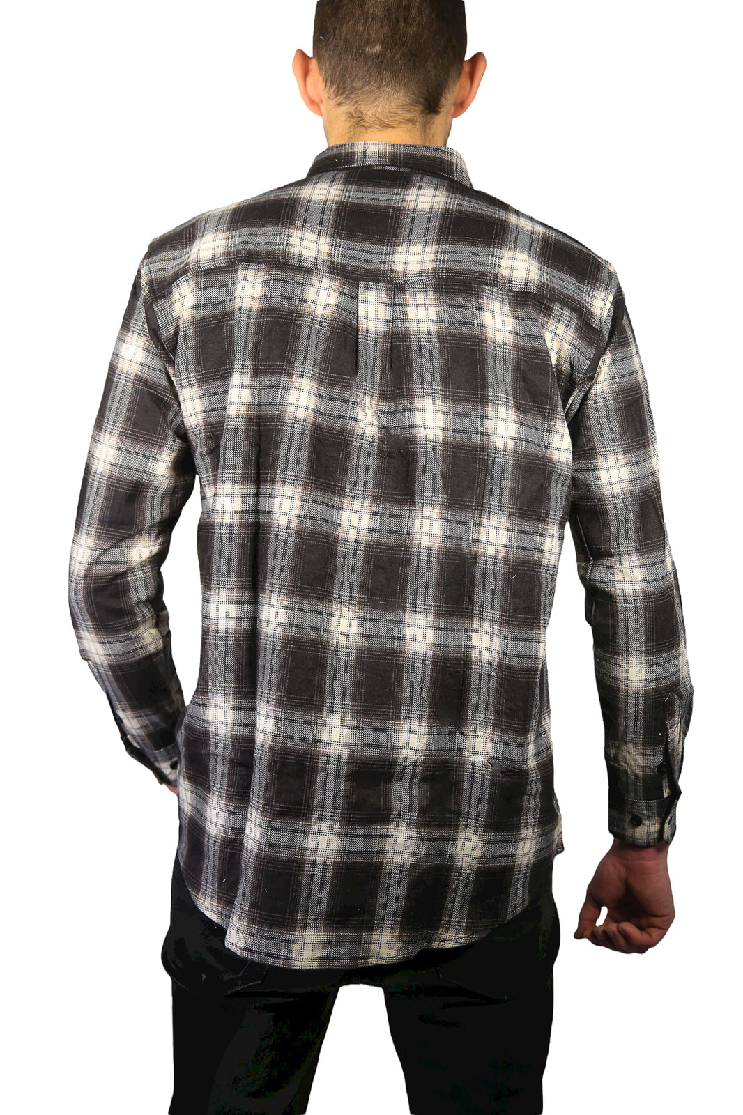 Mens Flannelette Long Sleeve Shirt 100% Cotton Check Authentic Flannel - Full Placket - Black - 4XL