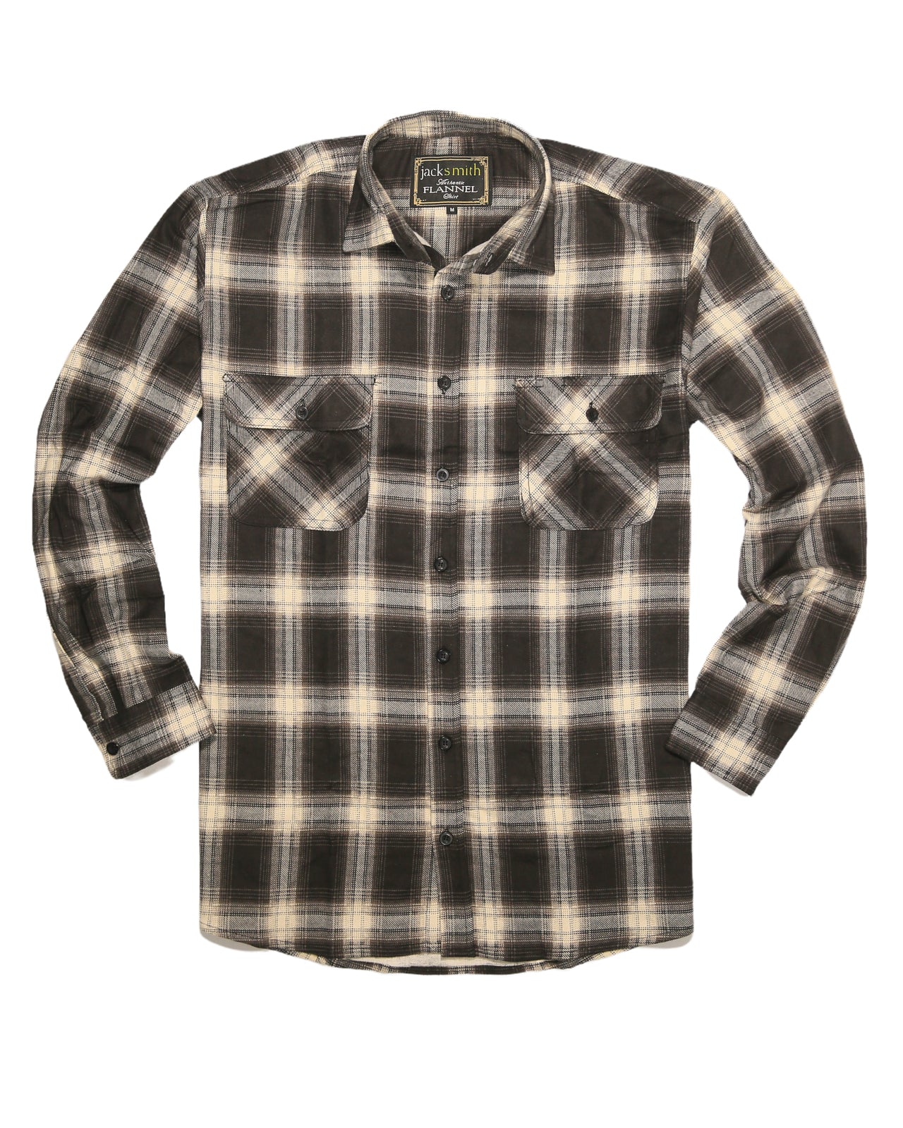 Mens Flannelette Long Sleeve Shirt 100% Cotton Check Authentic Flannel - Full Placket - Black - 4XL
