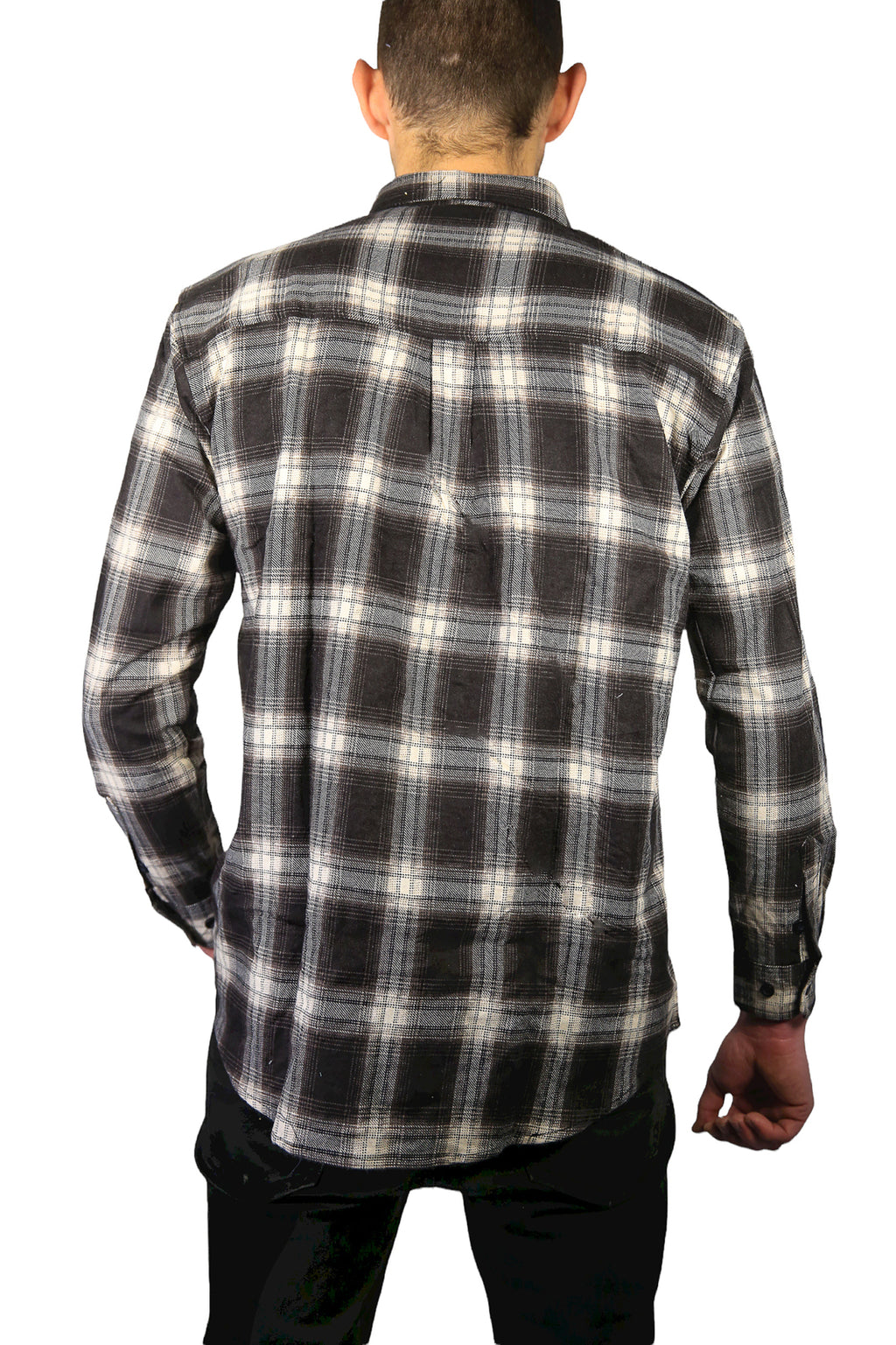 Mens Flannelette Long Sleeve Shirt 100% Cotton Check Authentic Flannel - Full Placket - Black - 6XL