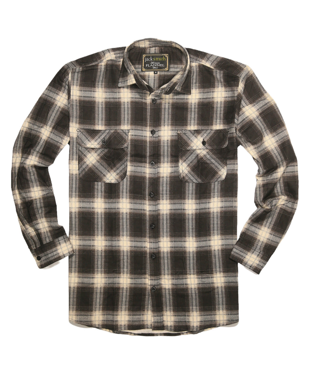 Mens Flannelette Long Sleeve Shirt 100% Cotton Check Authentic Flannel - Full Placket - Black - XXL