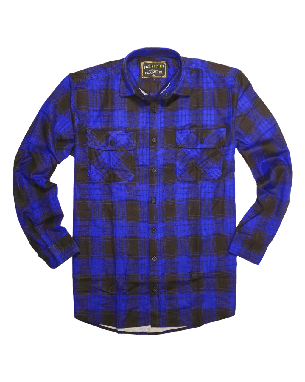 Mens Flannelette Long Sleeve Shirt 100% Cotton Check Authentic Flannel - Full Placket - Royal Blue  - L