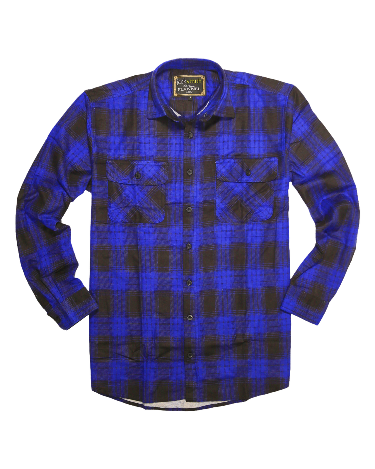 Mens Flannelette Long Sleeve Shirt 100% Cotton Check Authentic Flannel - Full Placket - Royal Blue  - M