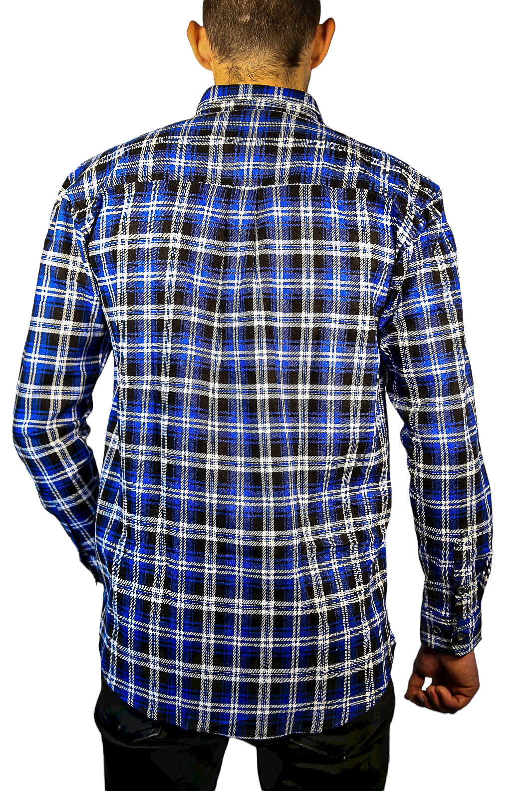 Mens 100% Cotton Flannelette Shirt Long Sleeve Check Authentic Flannel - Denim - 7XL