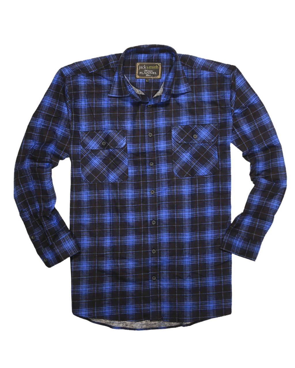 Mens 100% Cotton Flannelette Shirt Long Sleeve Check Authentic Flannel - Blue - 6XL