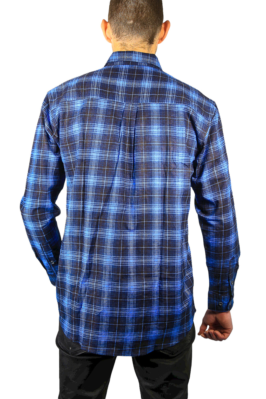 Mens 100% Cotton Flannelette Shirt Long Sleeve Check Authentic Flannel - Blue - 7XL