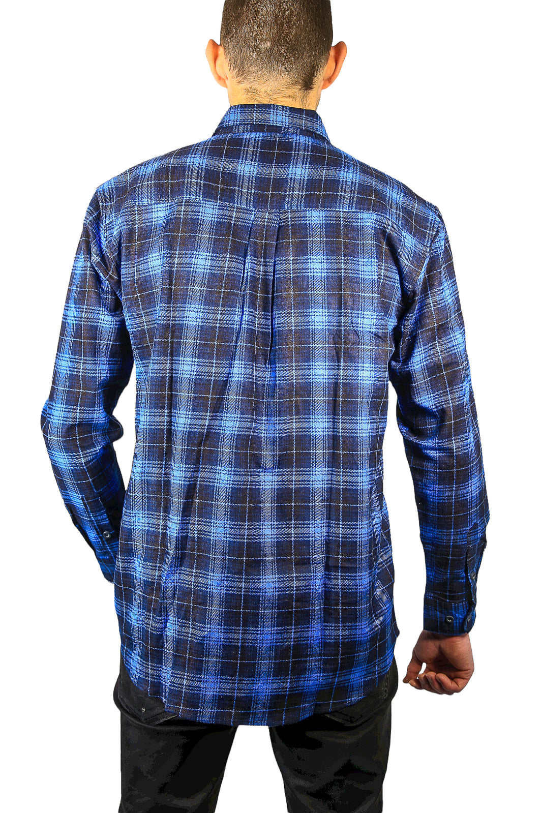 Mens 100% Cotton Flannelette Shirt Long Sleeve Check Authentic Flannel - Blue - 9XL