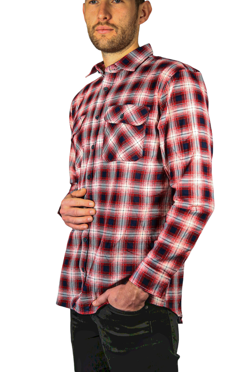 Mens 100% Cotton Flannelette Shirt Long Sleeve Check Authentic Flannel - Red/Navy - 7XL