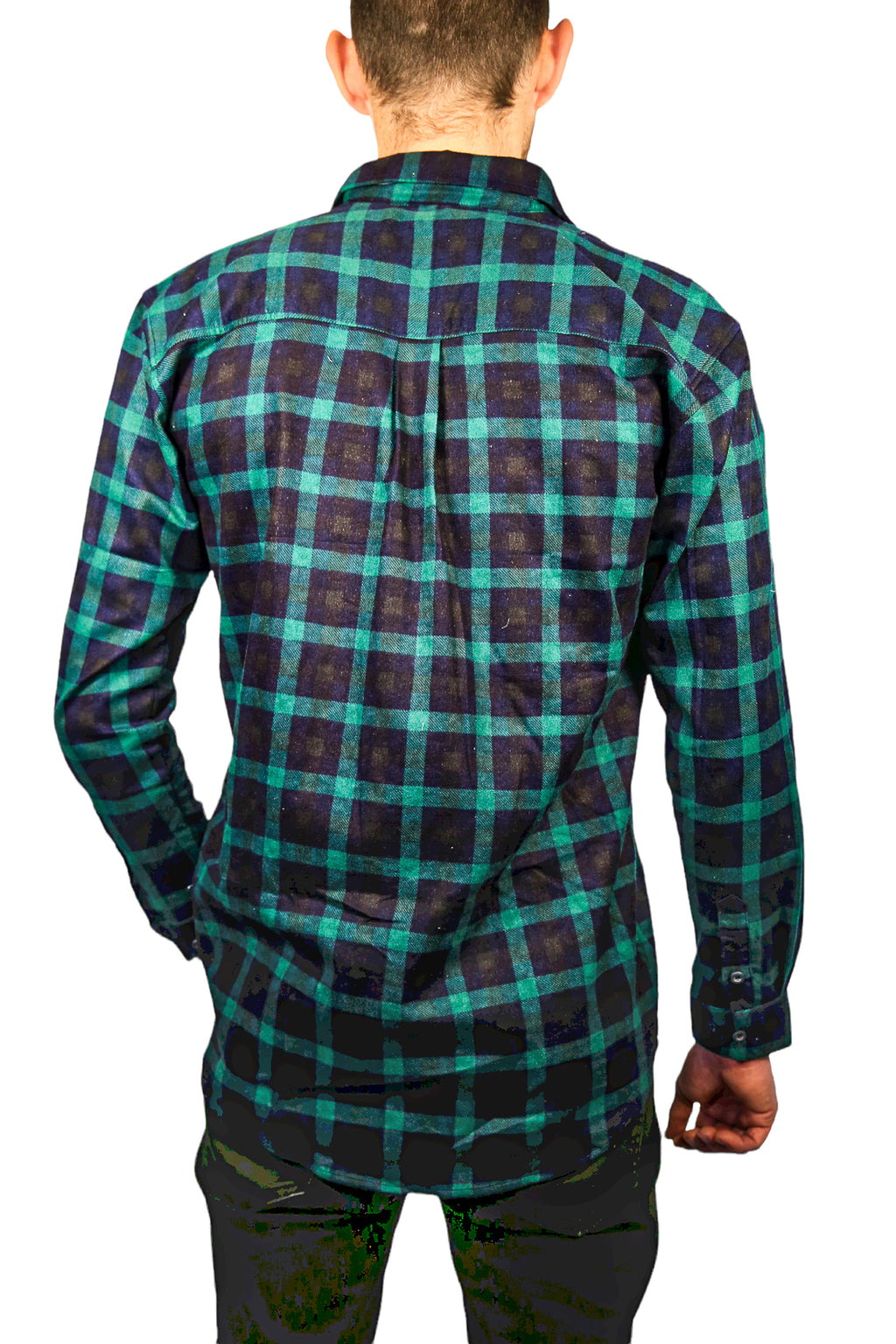 Mens 100% Cotton Flannelette Shirt Long Sleeve Check Authentic Flannel - Green/Navy - 7XL