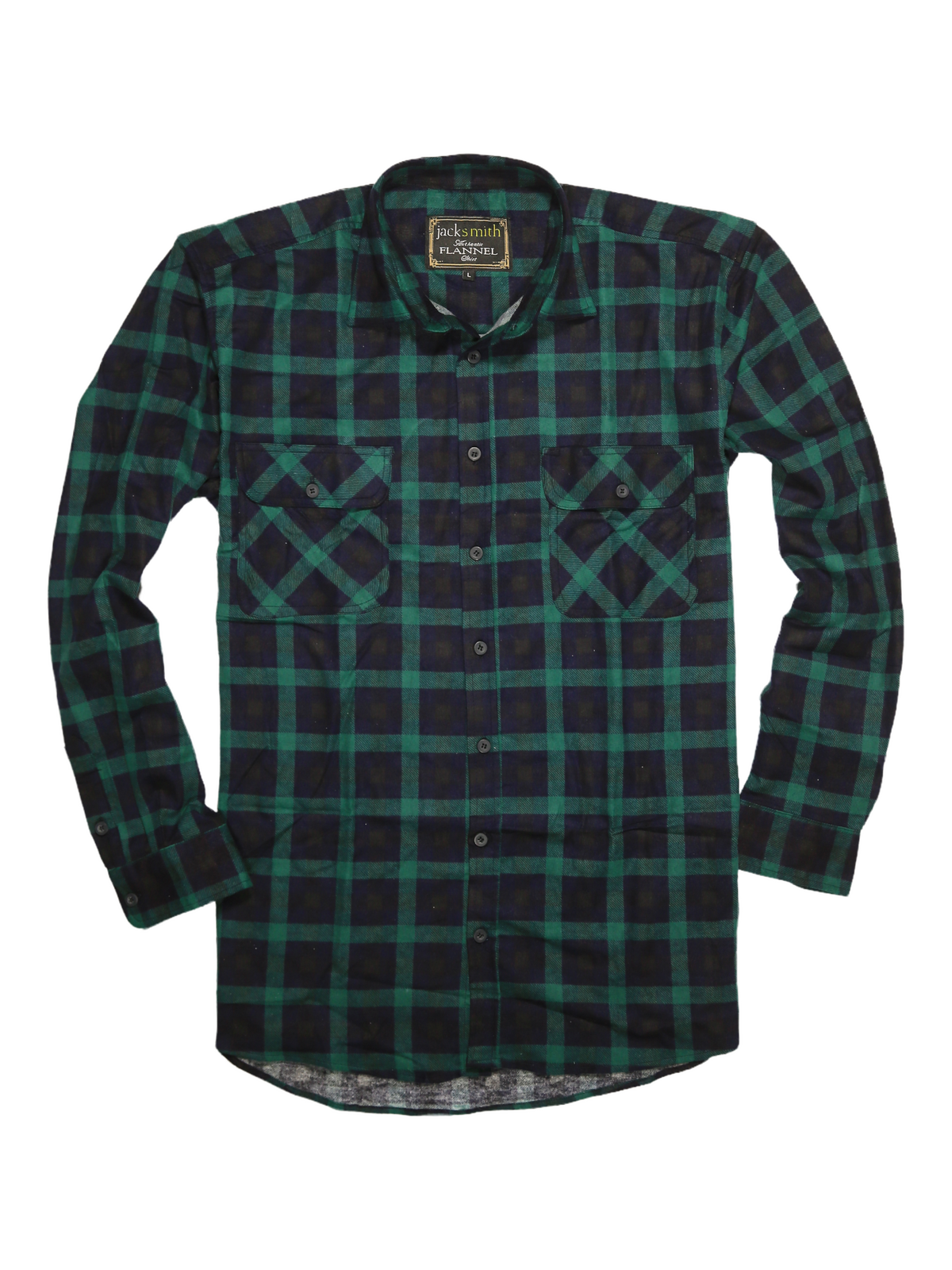 Mens 100% Cotton Flannelette Shirt Long Sleeve Check Authentic Flannel - Green/Navy - 9XL