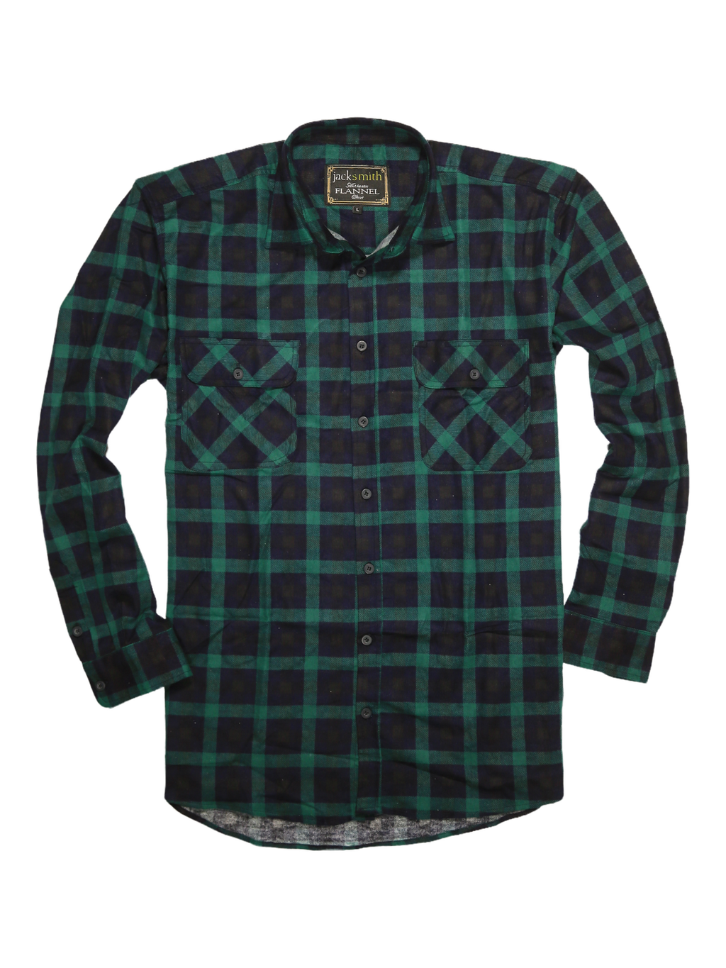 Mens 100% Cotton Flannelette Shirt Long Sleeve Check Authentic Flannel - Green/Navy - L