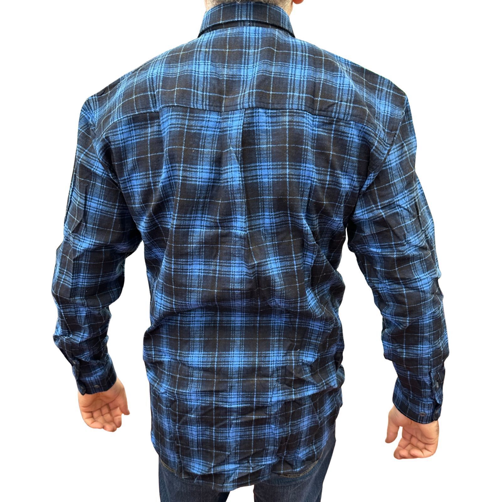 Mens Flannelette Long Sleeve Pullover Shirt 100% Cotton Flannel - Half Placket - Blue - 7XL