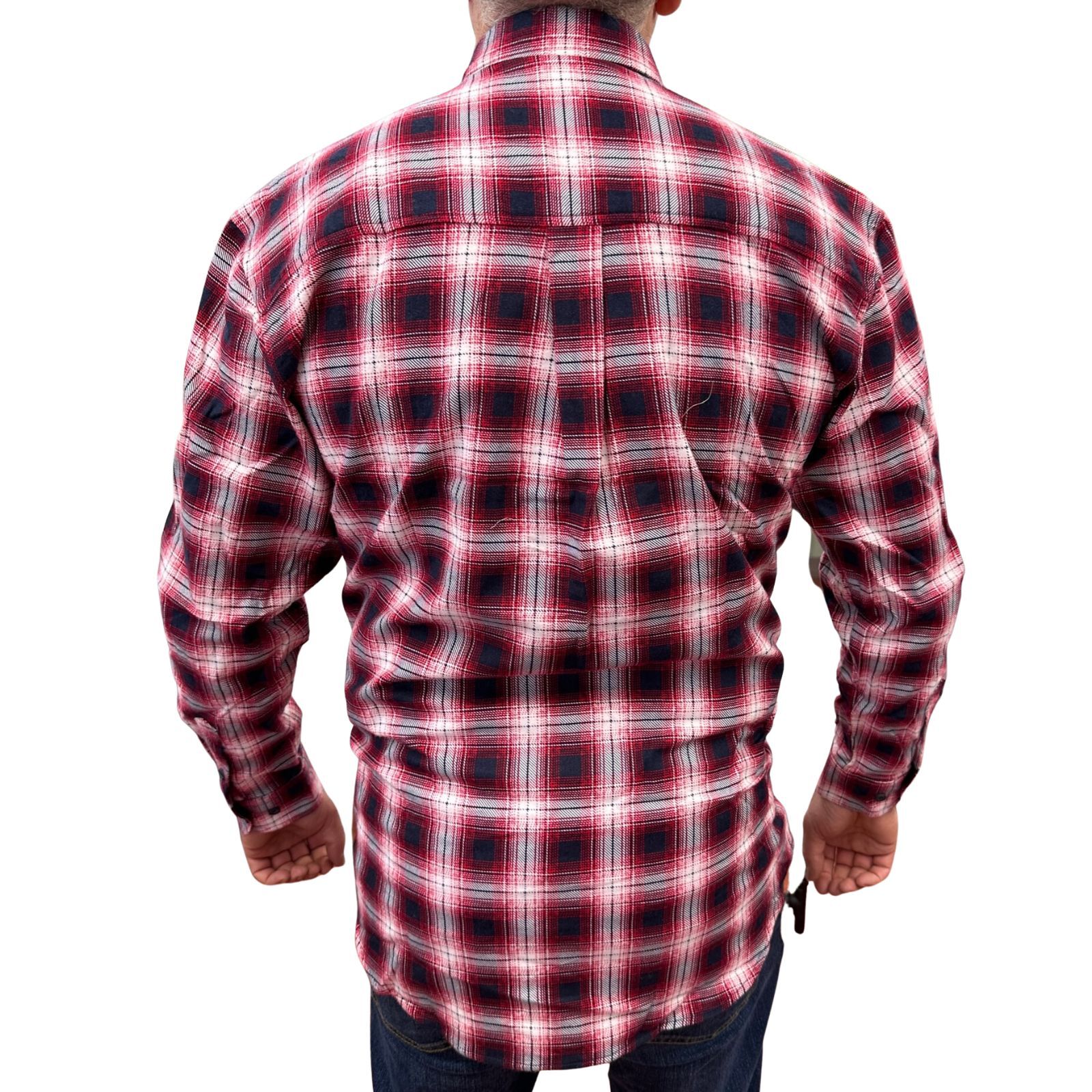 Mens Flannelette Long Sleeve Pullover Shirt 100% Cotton Flannel - Half Placket - Red/Black - 7XL