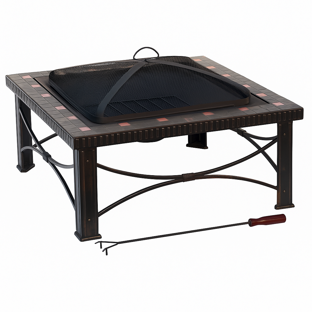 30" Square Slate Tile Fire Pit Outdoor Patio Heater Fireplace