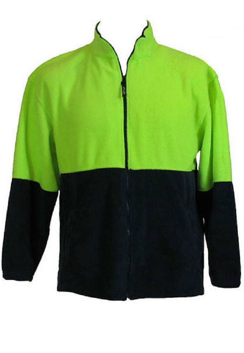 HI VIS POLAR FLEECE Jumper Full Zip Safety Workwear Fleecy Jacket Unisex - Yellow - S