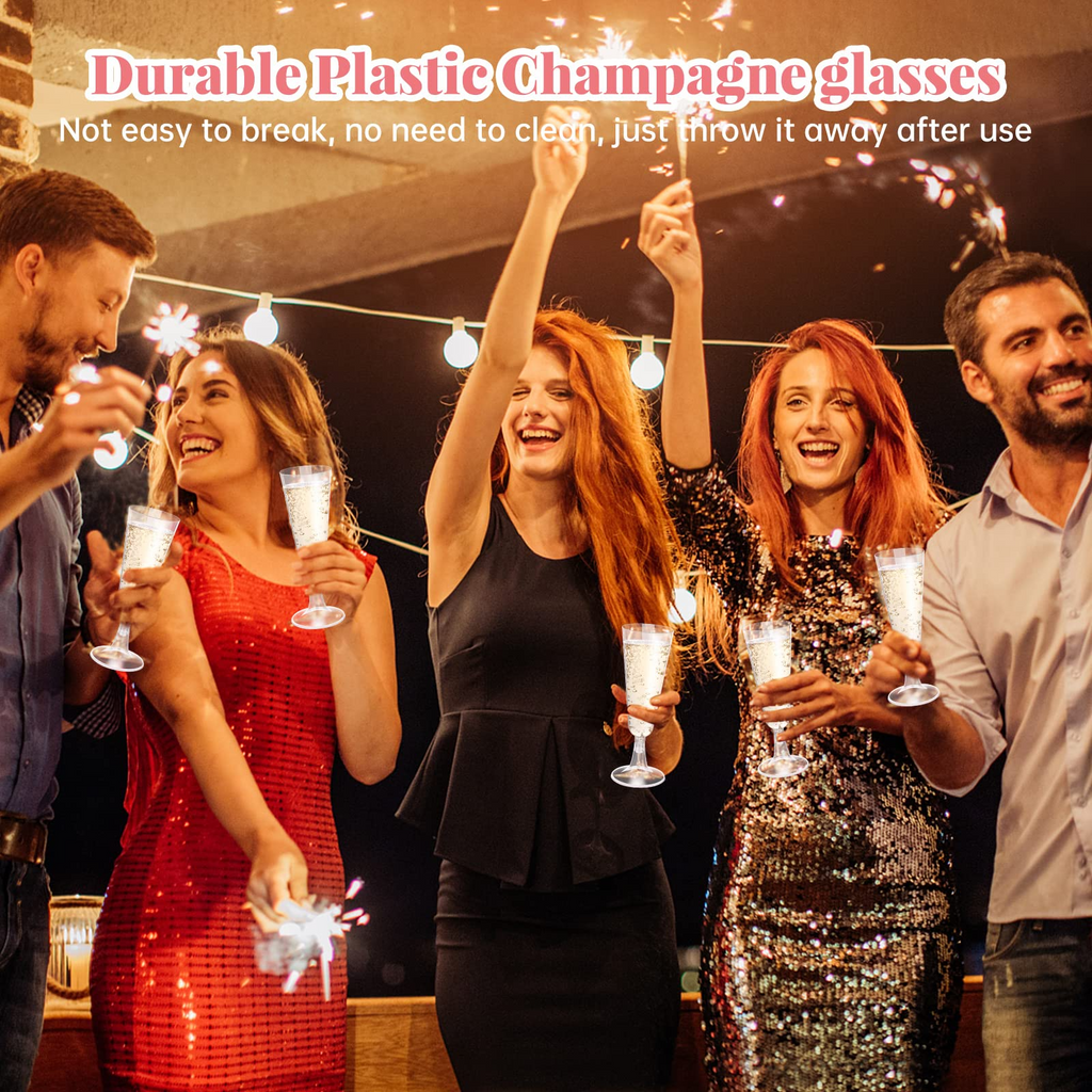 144x 150ml Premium Plastic Champagne Glasses Flutes Mimosa Bulk - Clear