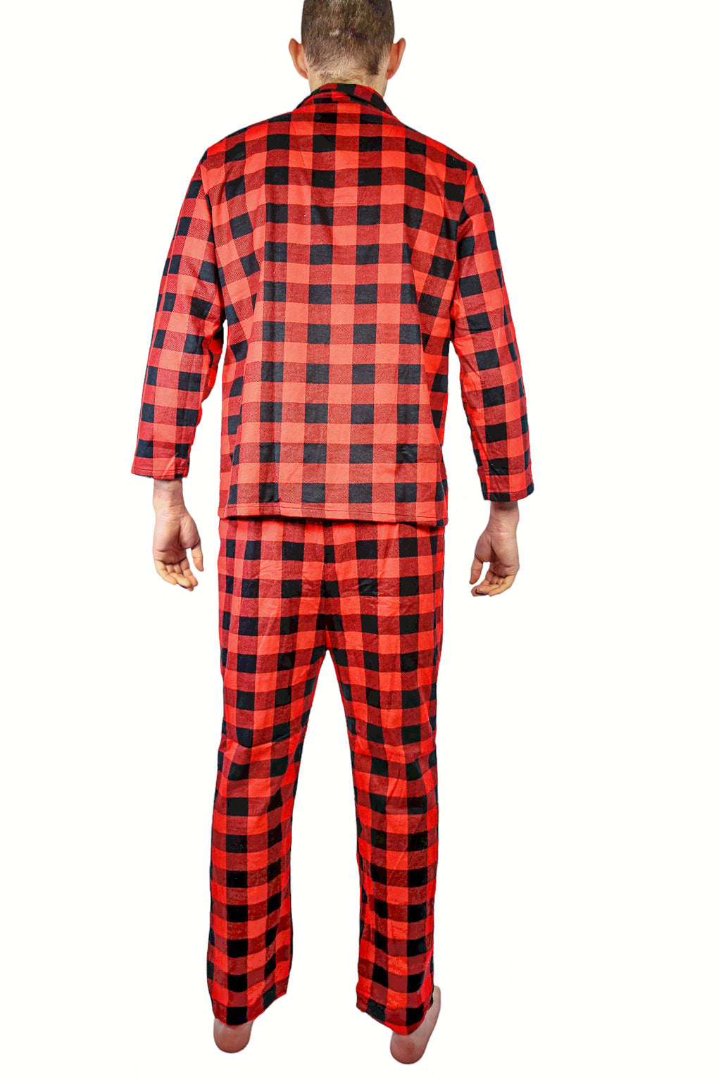 Mens Flannelette Pyjama Set Sleepwear Soft 100% Cotton PJs Two Piece Pajamas - Red - 5XL