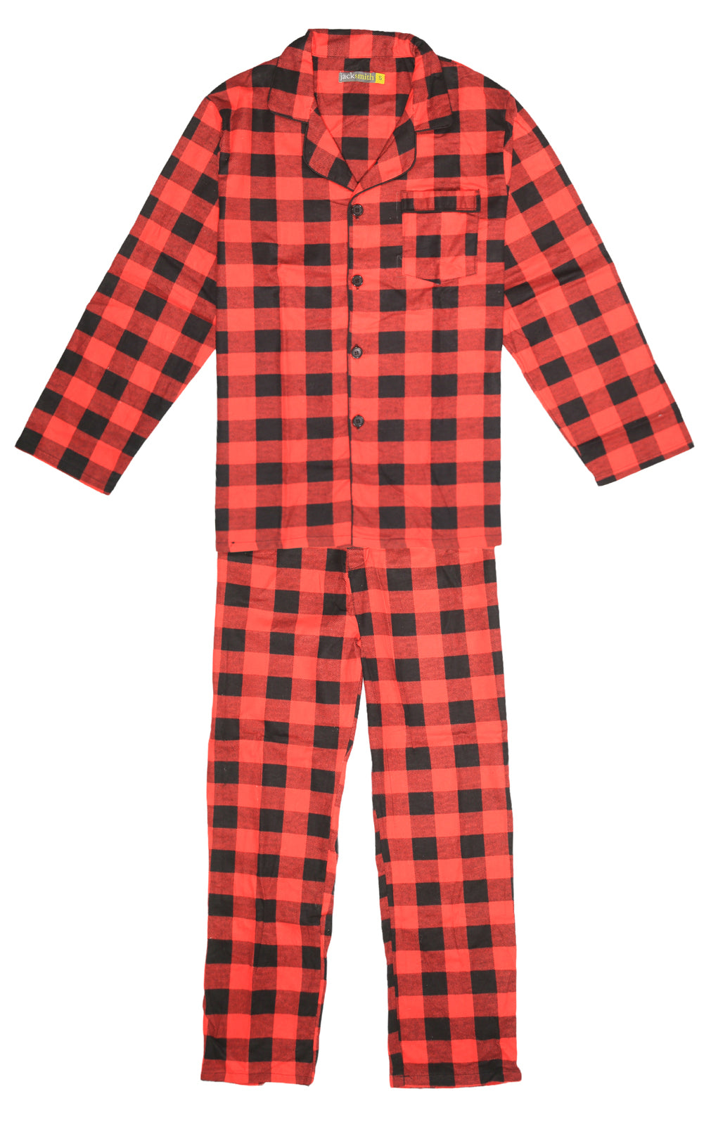 Mens Flannelette Pyjama Set Sleepwear Soft 100% Cotton PJs Two Piece Pajamas - Red - 5XL