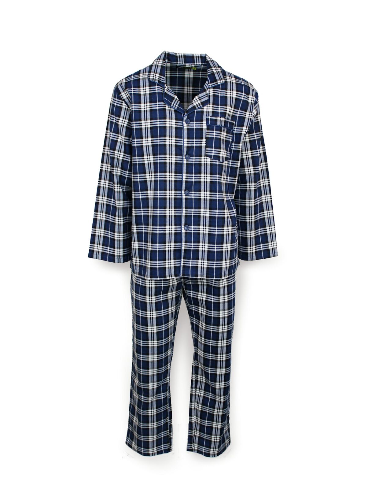 Mens Flannelette Pyjama Set Sleepwear Soft 100% Cotton PJs - Blue Check - 3XL