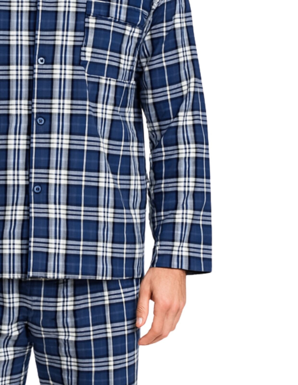 Mens Flannelette Pyjama Set Sleepwear Soft 100% Cotton PJs - Blue Check - 7XL