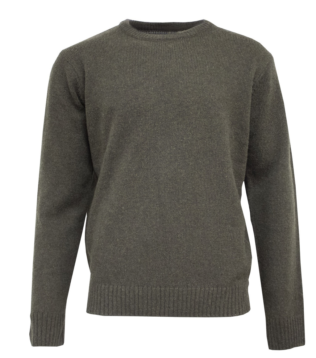 Mens Shetland Ragg Wool Crew Round Neck Knit Jumper Pullover Sweater Knitted - Olive - XL