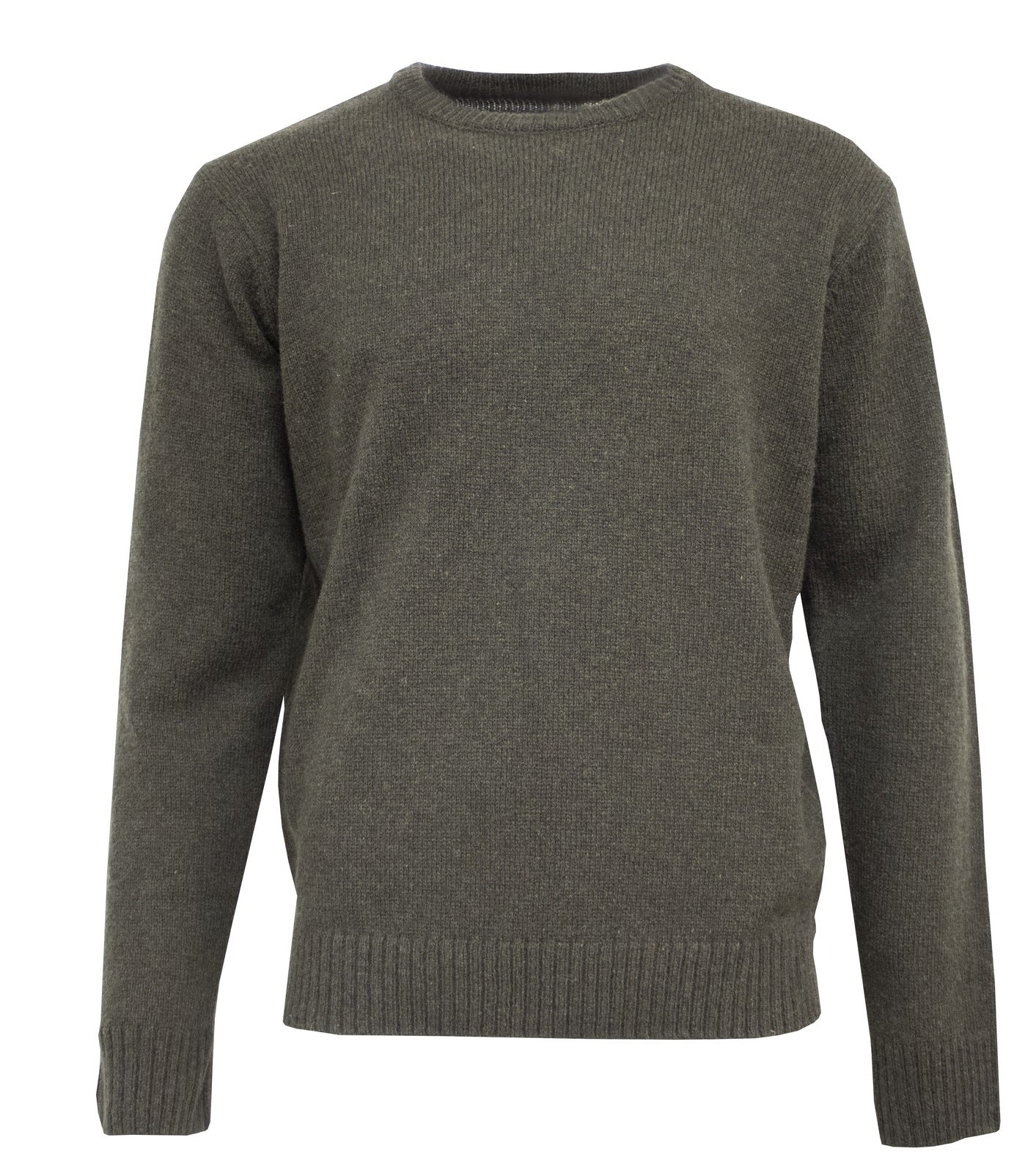 Mens Shetland Ragg Wool Crew Round Neck Knit Jumper Pullover Sweater Knitted - Olive - XL