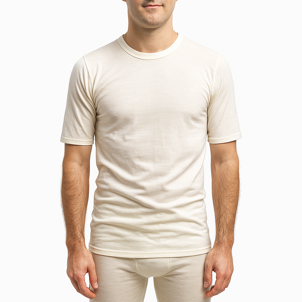 MERINO SKINS Crew Neck Short Sleeve T-Shirt Top 100% Wool Underwear Thermals in Natural - Large (101cm)