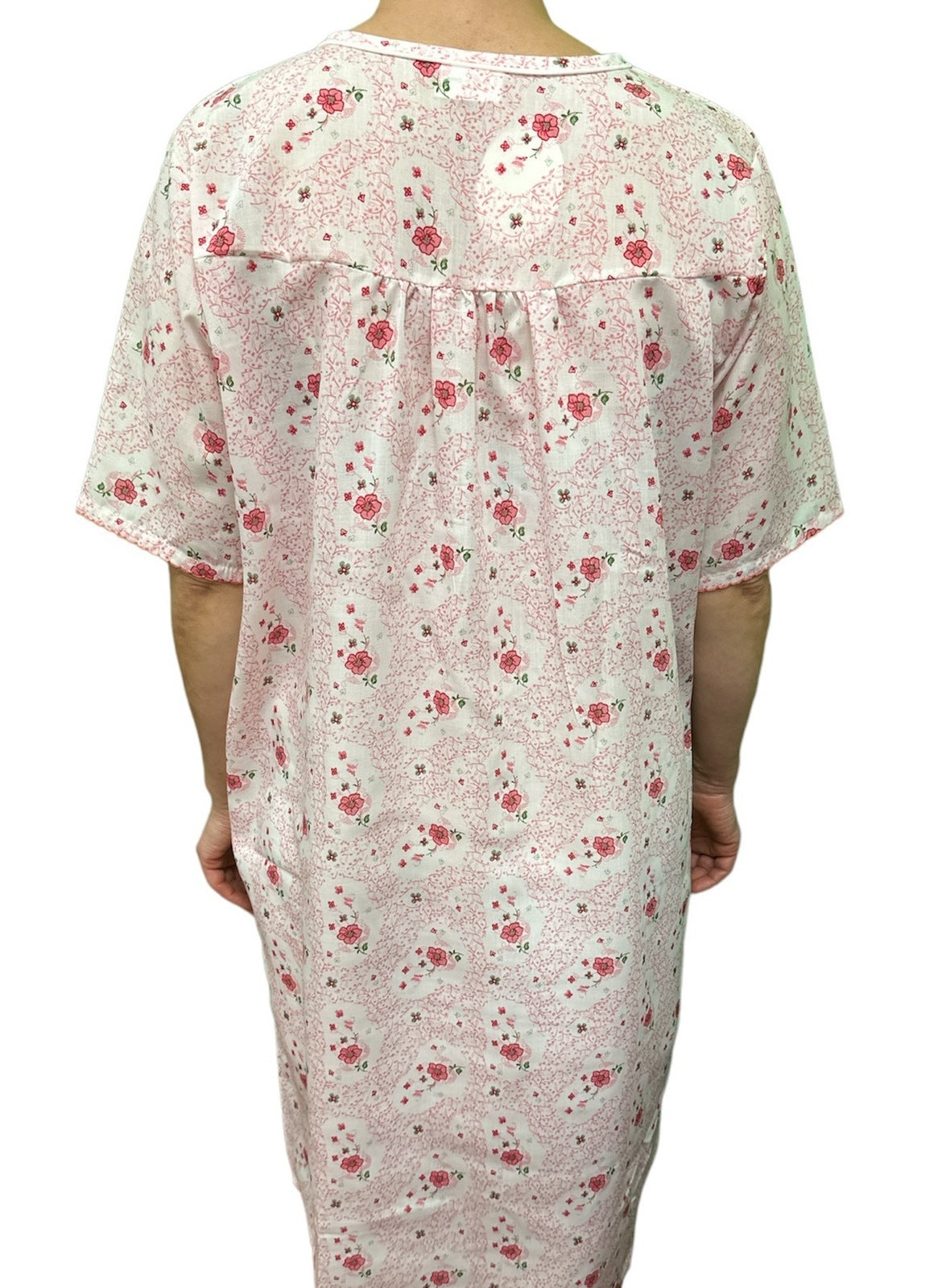 Womens 100% Cotton Short Sleeve Nightie Gown Night Sleepwear Pyjamas PJ Pajamas - Pink - 14