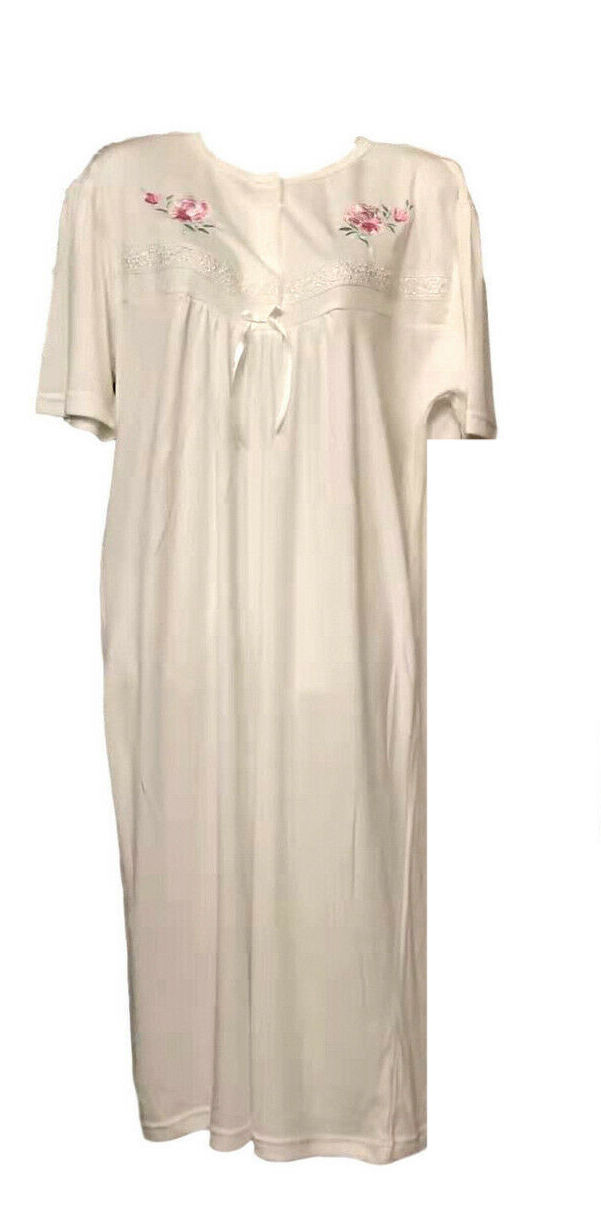 Womens Ladies Cotton Blend Nightie Night Gown Pajamas Pyjamas Sleepwear PJ - White - 22