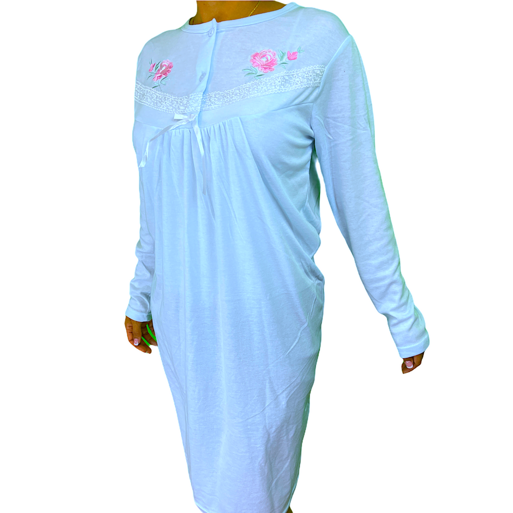Womens Ladies Cotton Nightie Night Gown Pajamas Pyjamas Sleepwear PJ - Blue - 20
