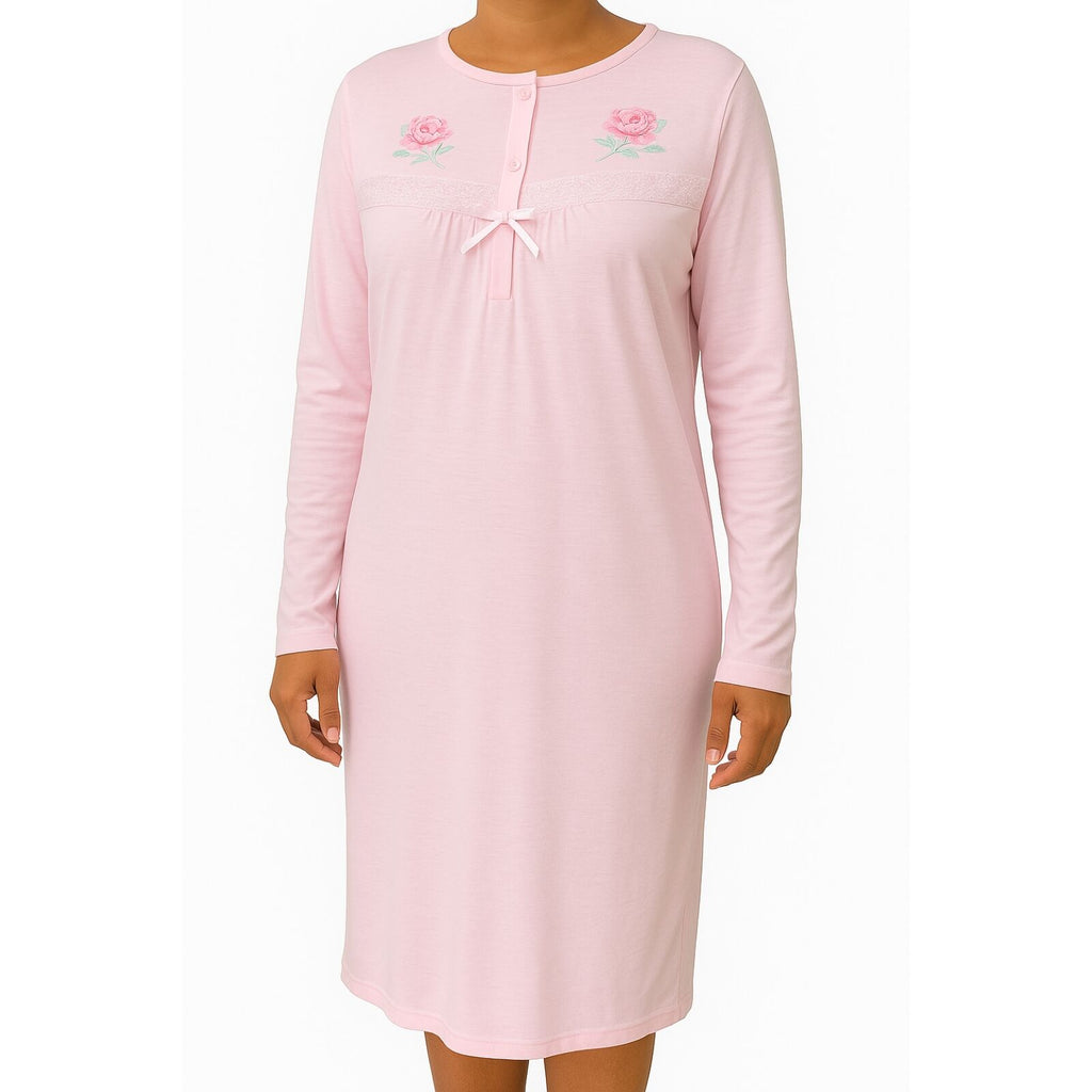 Womens Ladies Cotton Nightie Night Gown Pajamas Pyjamas Sleepwear PJ - Pink - 14