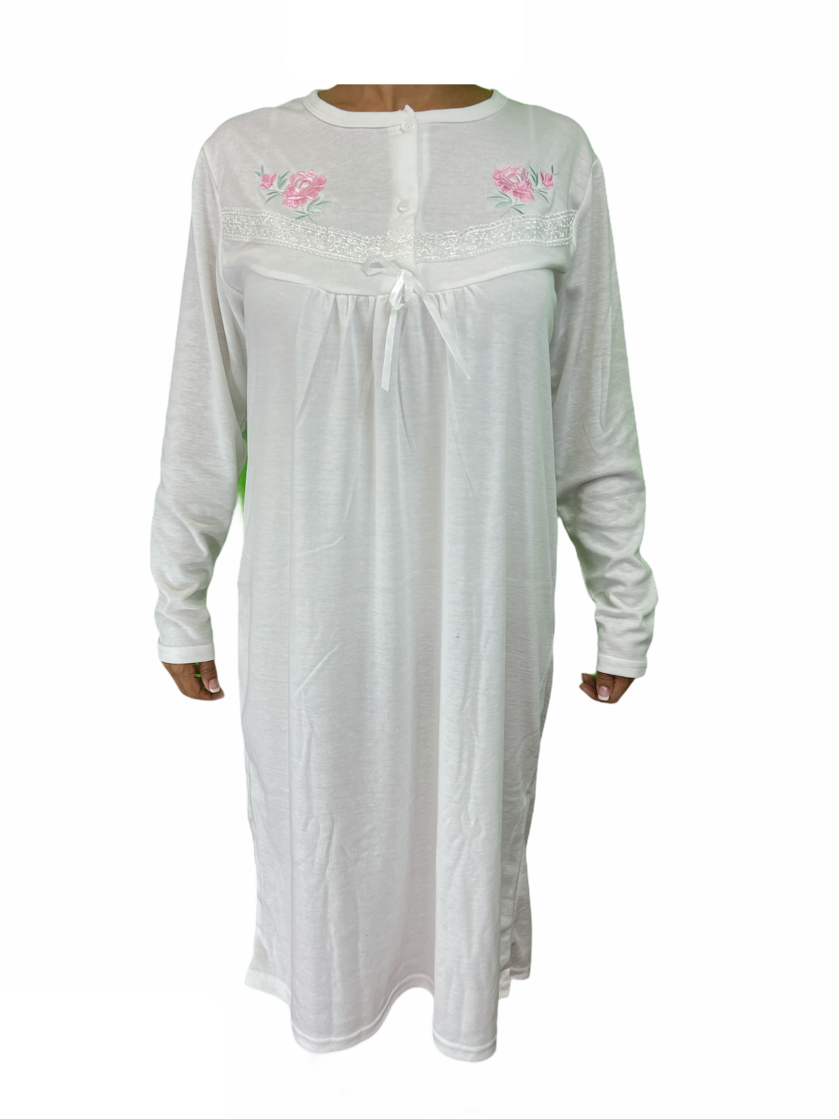 Womens Ladies Cotton Nightie Night Gown Pajamas Pyjamas Sleepwear PJ - White - 22