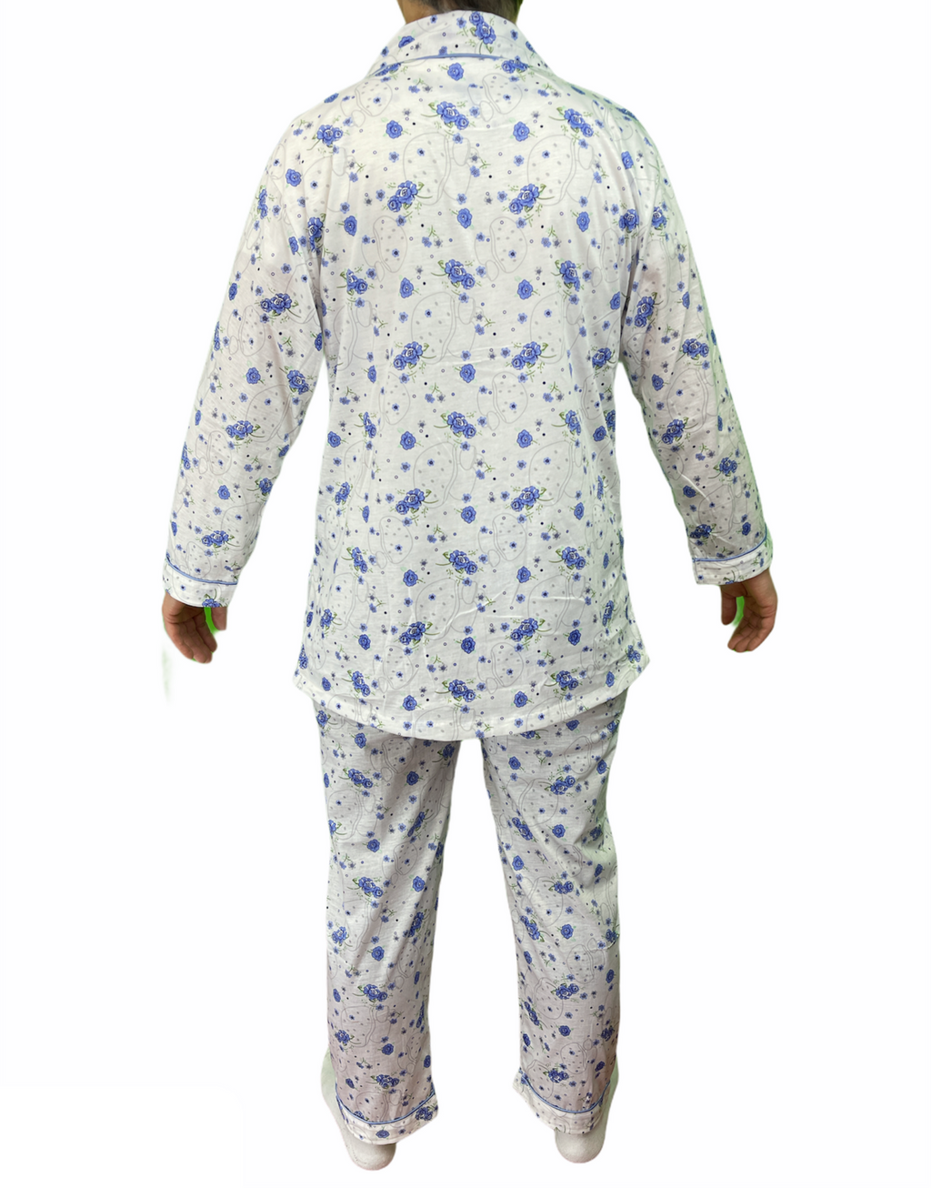 Womens PYJAMAS PJs Set Pajamas Ladies Cotton PJ Womens Long Sleeve Sleepwear - Blue - 16