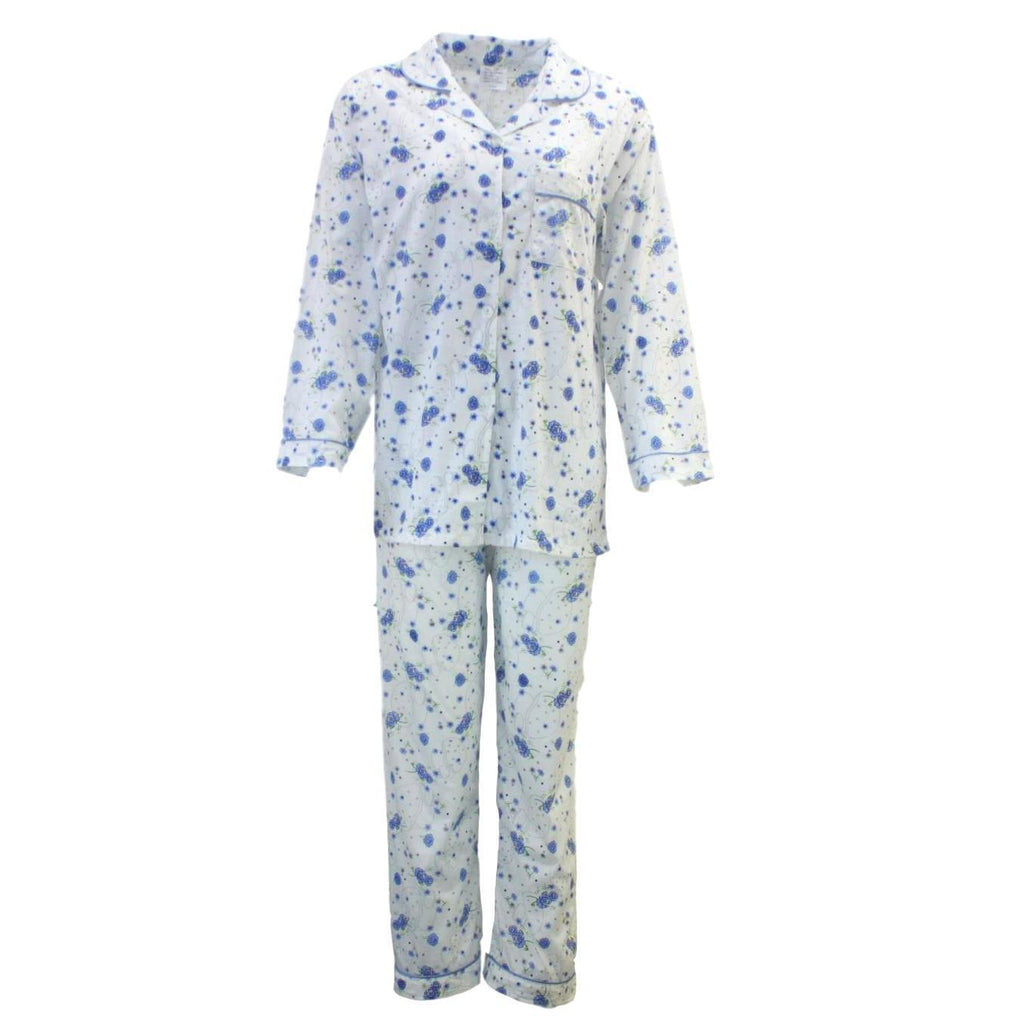 Womens PYJAMAS PJs Set Pajamas Ladies Cotton PJ Womens Long Sleeve Sleepwear - Blue - 18