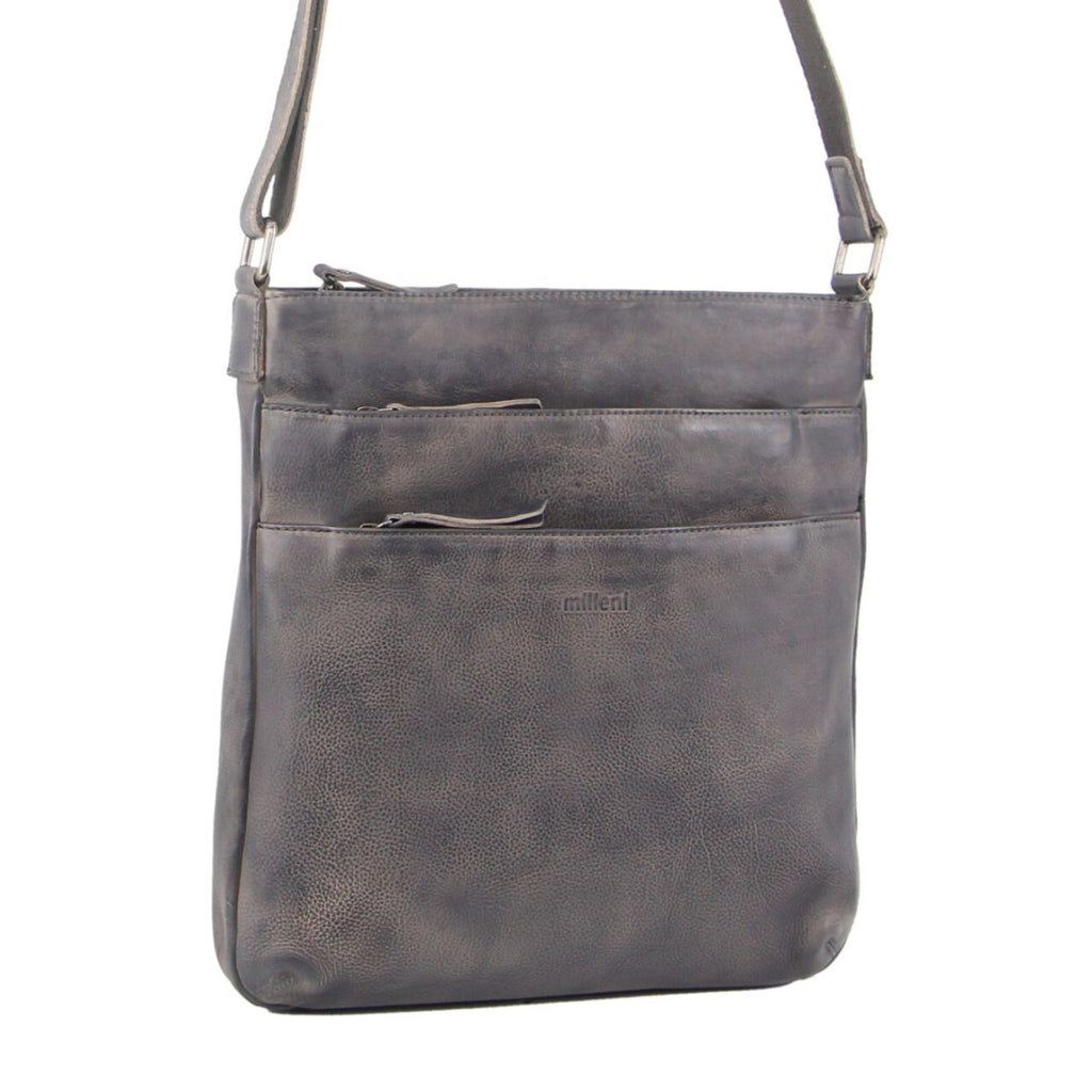 Milleni Ladies Nappa Leather Zip Closure Cross Body Bag Travel - Slate