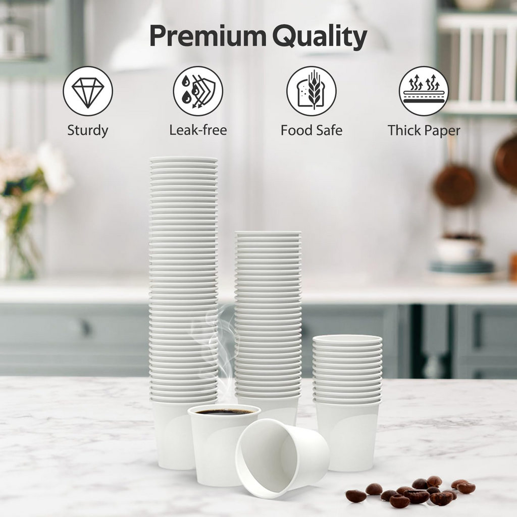 2400x 4oz Premium Small Paper Coffee Cups Espresso Macchiato Piccolo Short Black in White