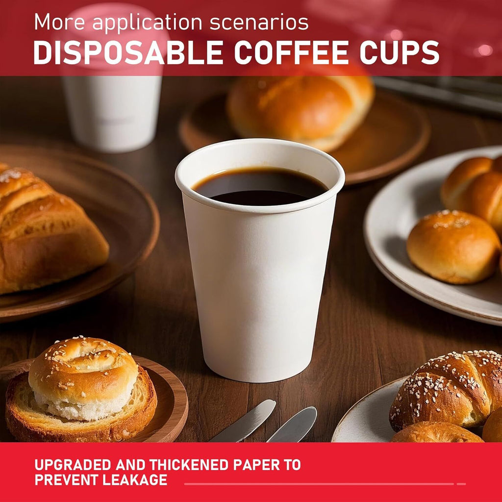 1000x 12oz Premium Paper Coffee Cups in White Bulk Wax Free Extra Strong in White