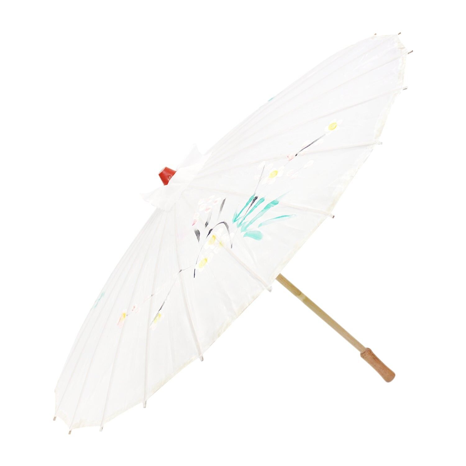 2pc Set Parasol Umbrella Black + White Chinese Japanese Bamboo Flower Pattern