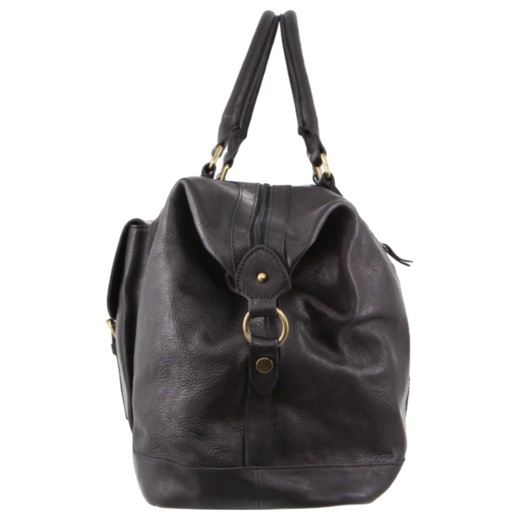 Pierre Cardin Mens Leather Business Overnight Bag Luggage Duffle Weekend Travel - Black