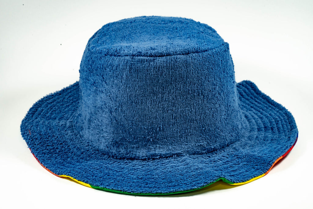 Rainbow Terry Towelling Bucket Hat Gay Lesbian Mardi Gras Party Cap LGBT - Reversible - Medium (57cm)