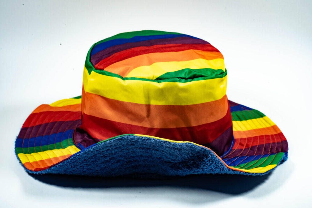 Rainbow Terry Towelling Bucket Hat Gay Lesbian Mardi Gras Party Cap LGBT - Reversible - X-Large (60cm)