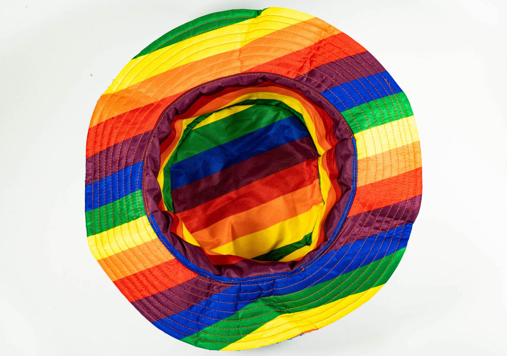 Rainbow Terry Towelling Bucket Hat Gay Lesbian Mardi Gras Party Cap LGBT - Reversible - X-Large (60cm)