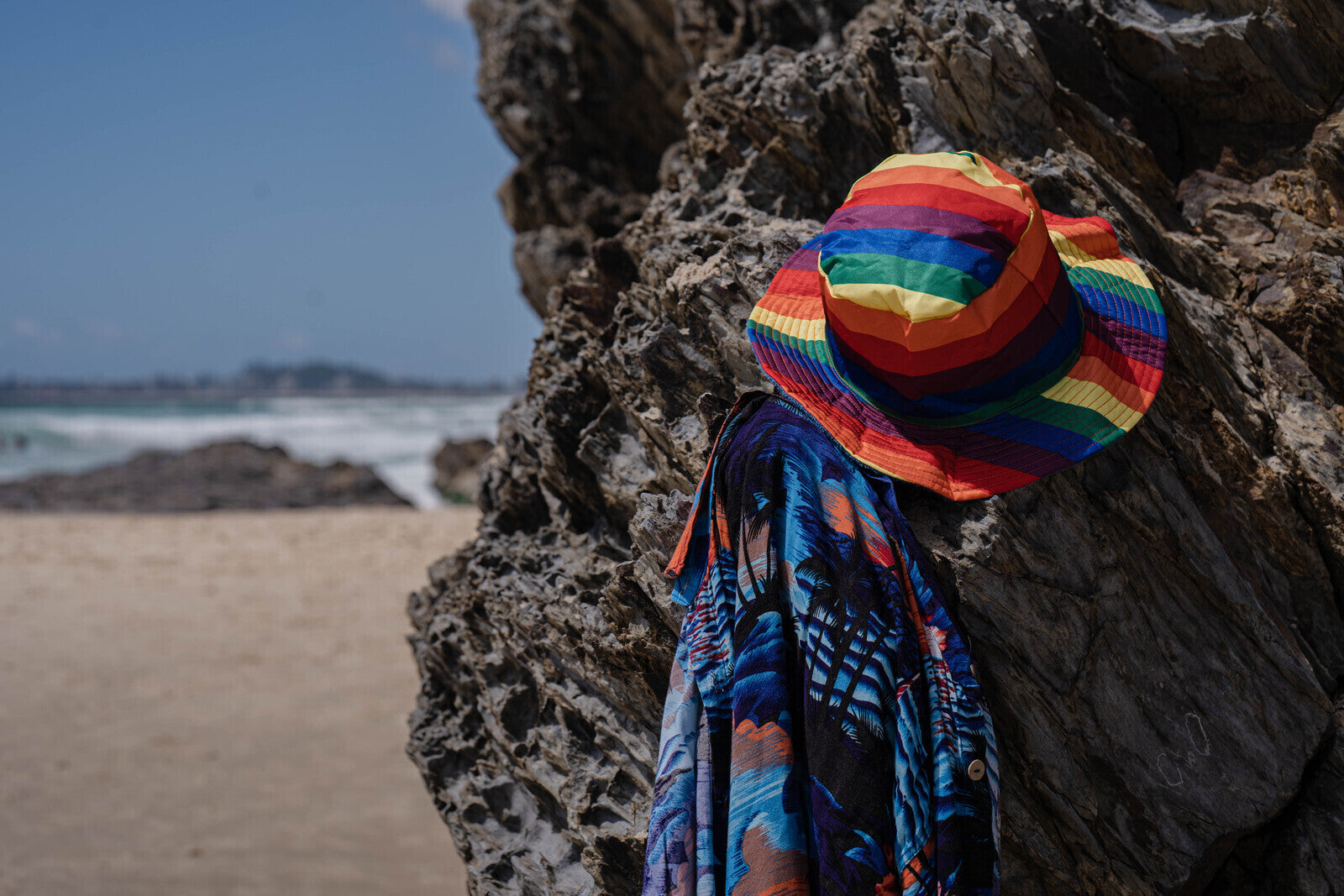 Rainbow Terry Towelling Bucket Hat Gay Lesbian Mardi Gras Party Cap LGBT - Reversible - X-Large (60cm)