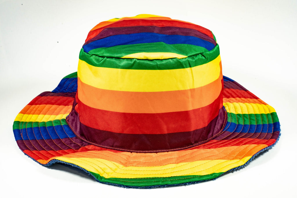 Rainbow Terry Towelling Bucket Hat Gay Lesbian Mardi Gras Party Cap LGBT - Reversible - X-Large (60cm)
