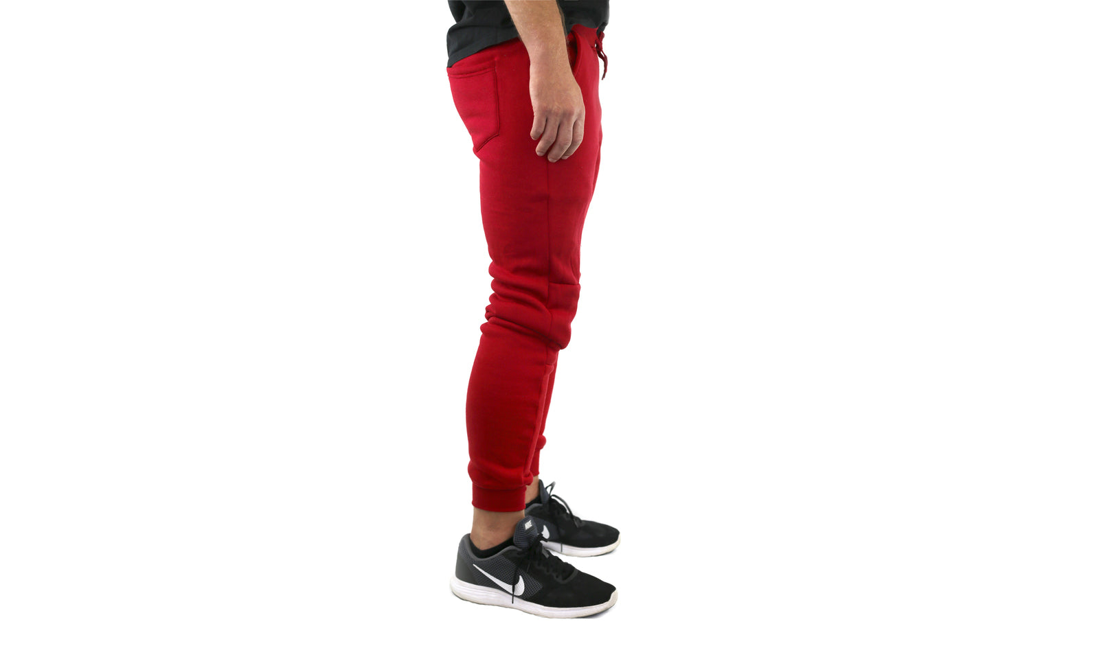 Mens Skinny Track Pants Joggers Trousers Gym Casual Sweat Cuffed Slim Trackies Fleece - Red - S
