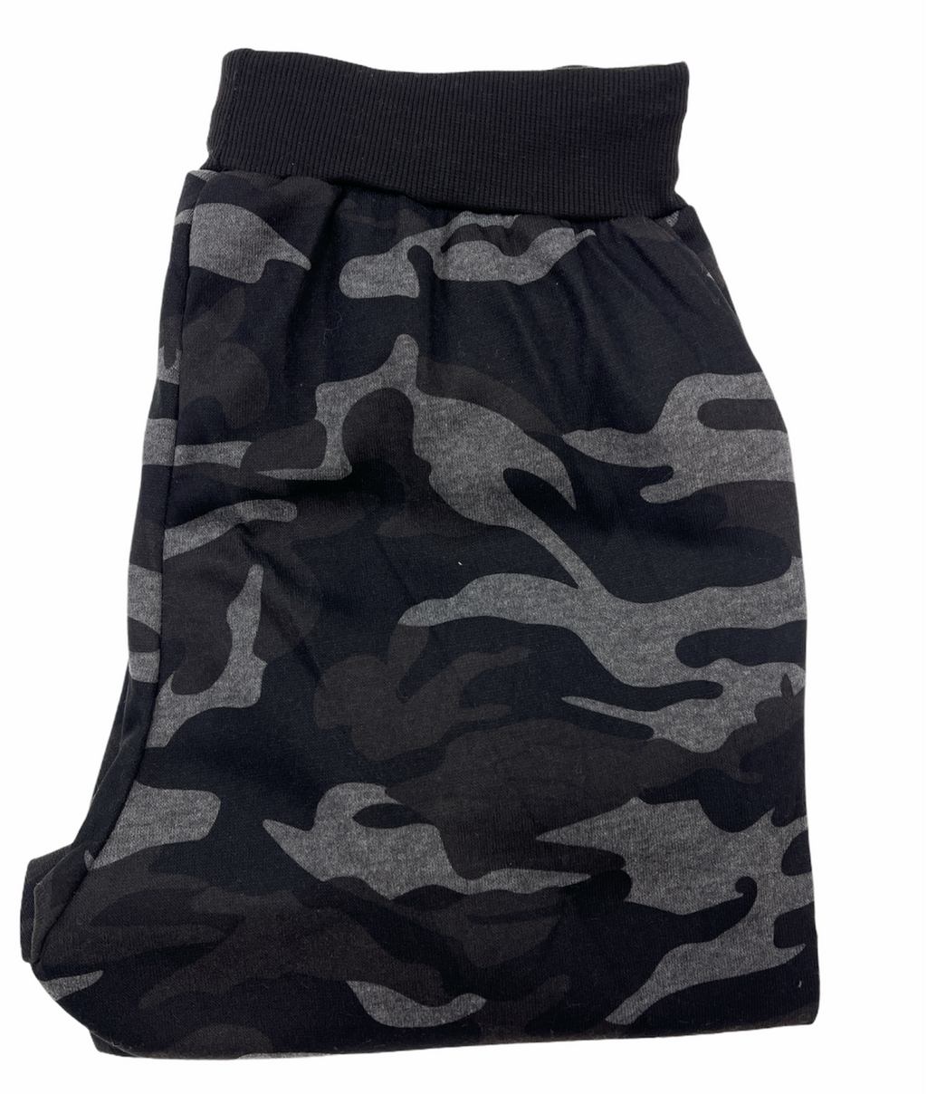 Mens Camouflage Track Pants Fleece Lined Jogger Camo Sweatpants Trackies - Black/Grey - Small/Medium (28""-32"")